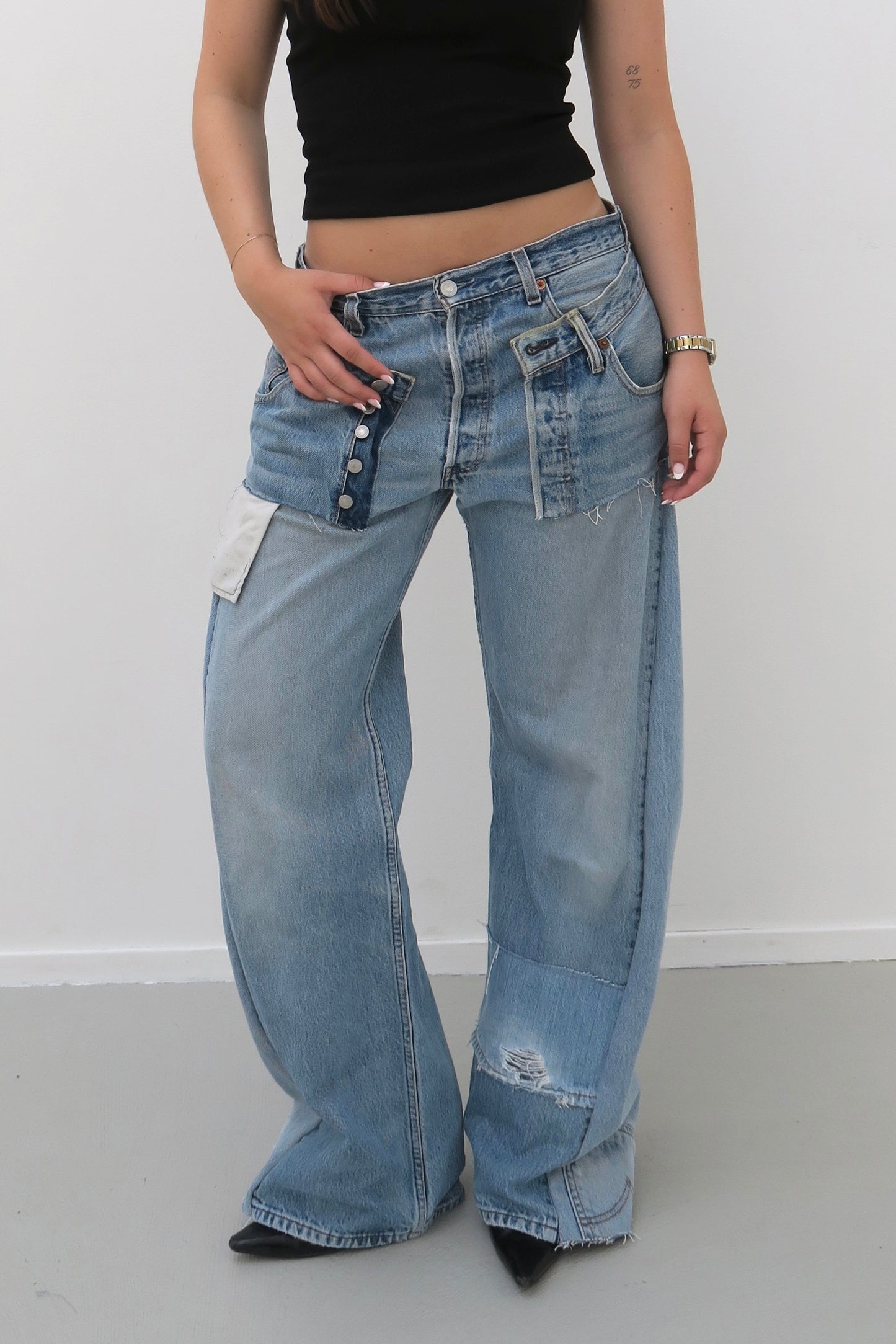 layered - reworked jeans